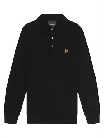 Lyle and Scott Cotton Merino Long Sleeve Knitter Polo Z865 Jet Black