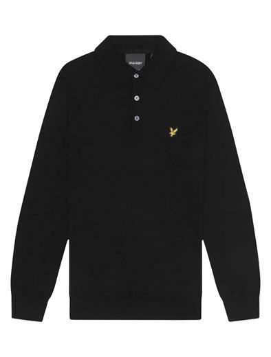 Lyle and Scott Cotton Merino Long Sleeve Knitter Polo Z865 Jet Black