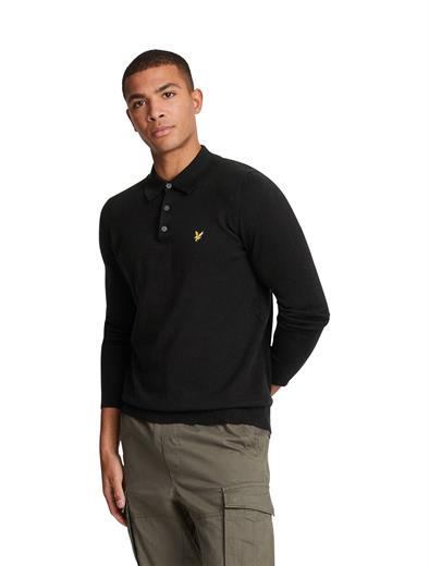 Lyle and Scott Cotton Merino Long Sleeve Knitter Polo Z865 Jet Black