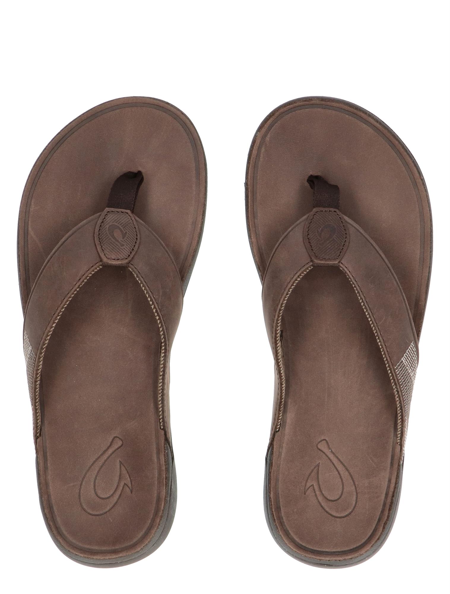 OLUKAI Nui Men's Beach Sandals, Full Grain Leather Flip-Flop Slides,  Compression Molded Footbed & Ultra-Soft Comfort Fit