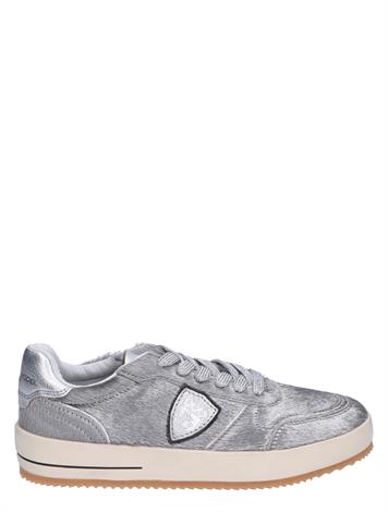 Philippe Model Nice Low Court Sneaker Women Pony Metal Argento