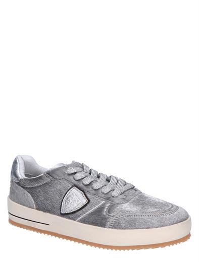 Philippe Model Nice Low Court Sneaker Women Pony Metal Argento