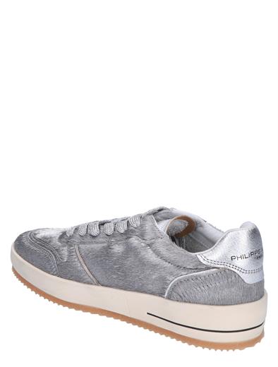 Philippe Model Nice Low Court Sneaker Women Pony Metal Argento