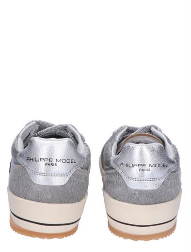 Philippe Model Nice Low Court Sneaker Women Pony Metal Argento